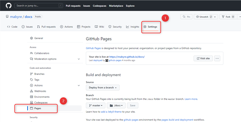 Github Pages Settings